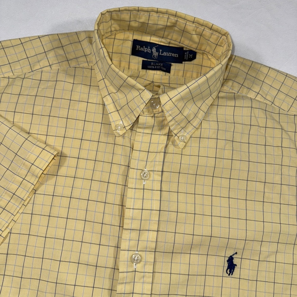 Ralph Lauren Blake 100% Cotton Short Sleeve Shirt Men M Yellow Gingham Check